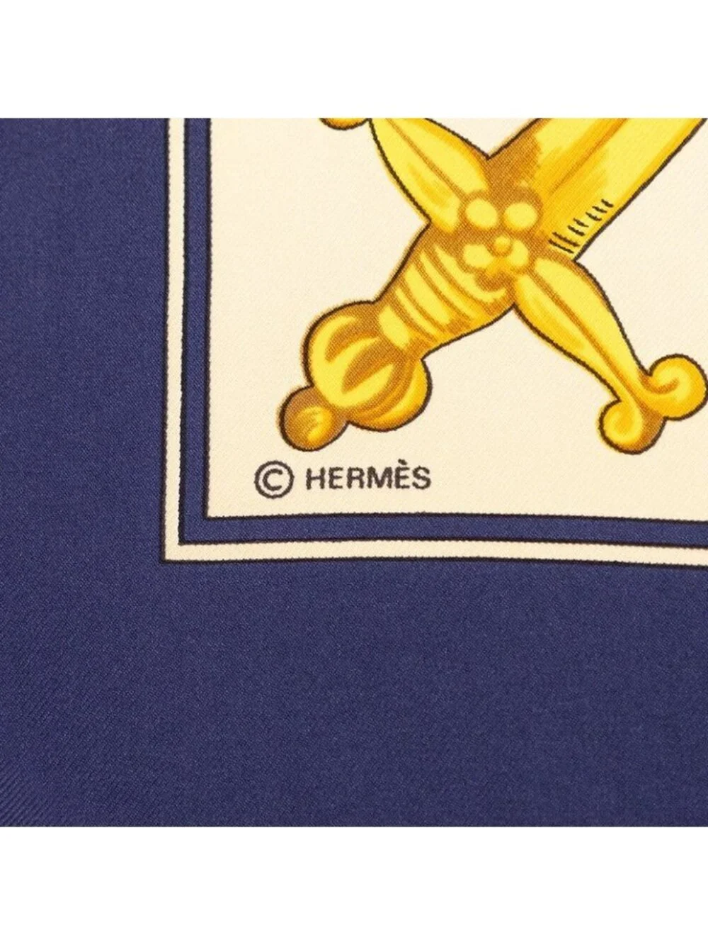 Hermes Carre 90 le Tarot Card Scarf Navy Multicolor Silk